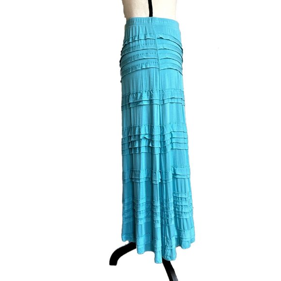 SOFT SURROUNDINGS Turquoise Knit Maxi Skirt Tiered Ruffled PM - Picture 7 of 10